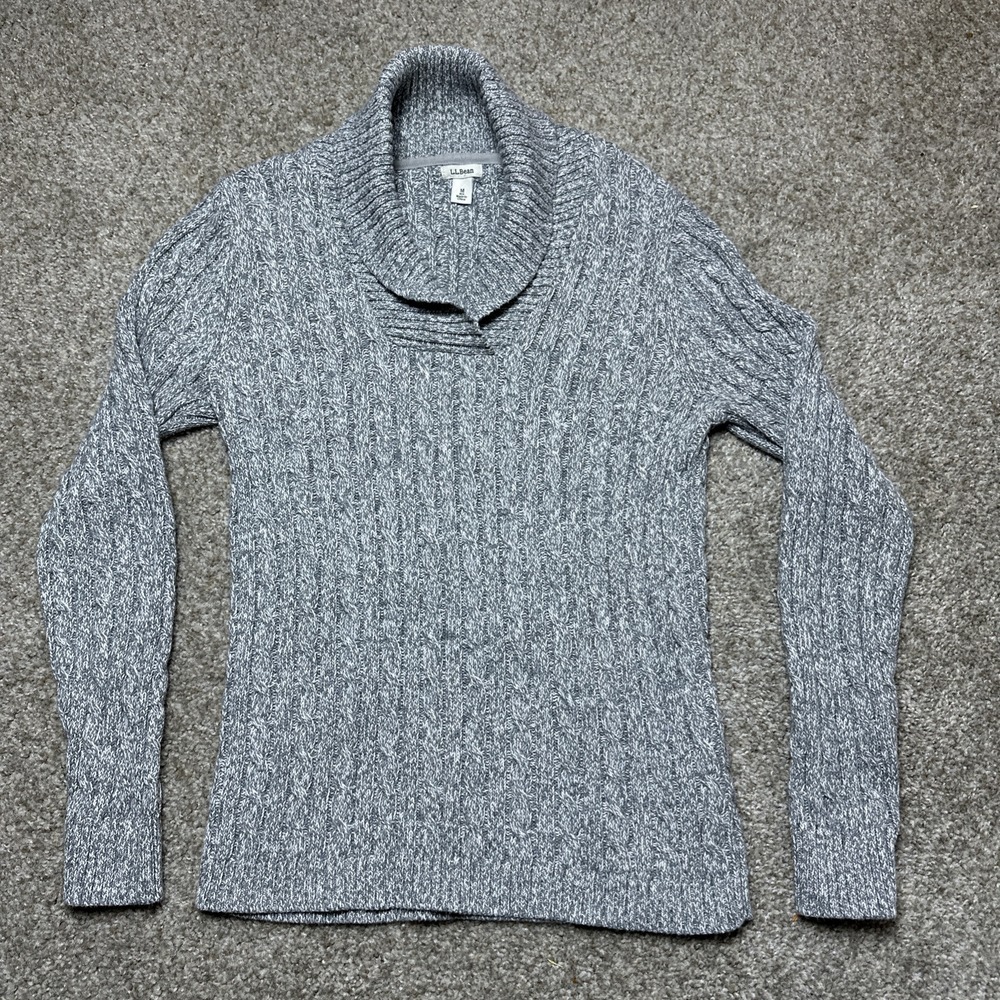 L.L. Bean Women's Gray Fisherman Cable Knit Sweater‎ Medium Collar